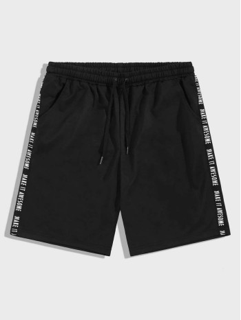 Men Letter Tape Drawstring Waist Shorts