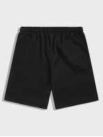 Men Letter Tape Drawstring Waist Shorts