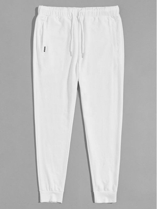 Men Drawstring Waist Patch Detail Sweatpants