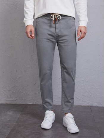 Men Slant Pocket Drawstring Waist Pants