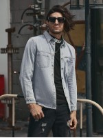 Men Pocket Front Button Up Denim Shirt