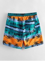 Men Palm Tree Drawstring Swim Trunks