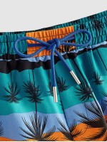 Men Palm Tree Drawstring Swim Trunks