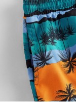 Men Palm Tree Drawstring Swim Trunks