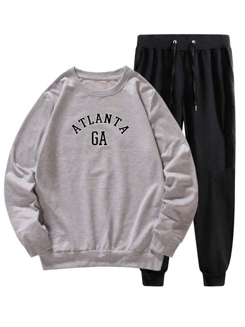 Men Letter Graphic Sweatshirt & Drawstring Sweatpants