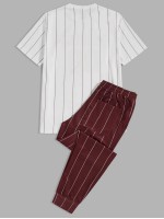 Men Letter Graphic Striped Tee & Pants Set