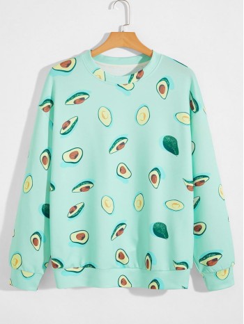 Men Avocado Print Drop Shoulder Sweatshirt