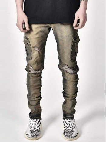 Men Flap Pocket Ripped Jeans