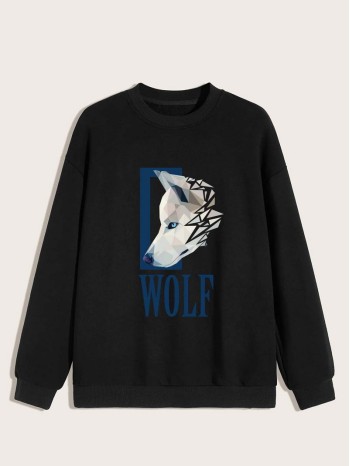 Men Wolf And Letter Graphic Drop Shoulder Sweatshirt