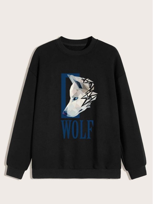 Men Wolf And Letter Graphic Drop Shoulder Sweatshirt