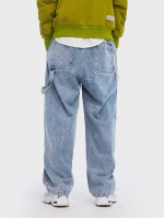 Men Tie Waist Patch Pocket Jeans Without Chain