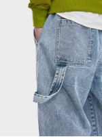 Men Tie Waist Patch Pocket Jeans Without Chain