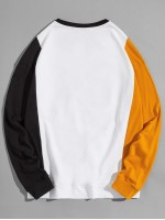 Men Colorblock Sleeve Number Graphic Pullover