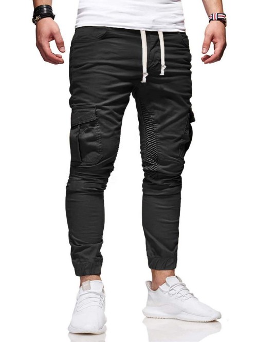 Men Flap Pocket Drawstring Cargo Pants