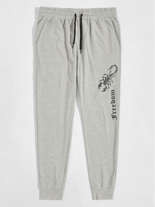 Men Drawstring Waist Scorpion & Letter Graphic Joggers