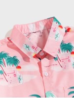 Men Tropical And Letter Graphic Shirt & Drawstring Waist Shorts