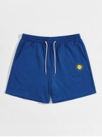 Men Drawstring Waist Sun Embroidered Sweat Shorts