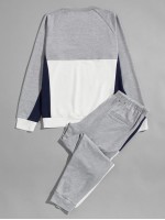 Men Colorblock Letter Graphic Pullover & Drawstring joggers Set