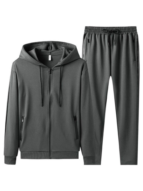 Men Zip Up Drawstring Hoodie & Sweatpants