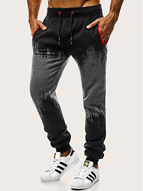 Men Color-block Drawstring Sweatpants