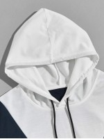 Men Contrast Panel Drawstring Hoodie & Sweatpants