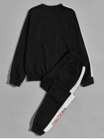 Men Letter Graphic Color Block Sweatshirt & Sweatpants