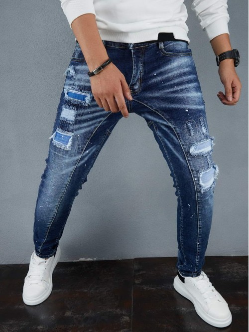 Men Splatter Paint Washed Jeans