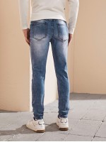 Men Slant Pockets Washed Jeans