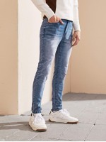 Men Slant Pockets Washed Jeans