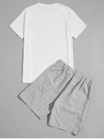 Men Letter Graphic Tee & Grid Shorts