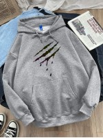 Men Claw Marks Print Drawstring Hoodie