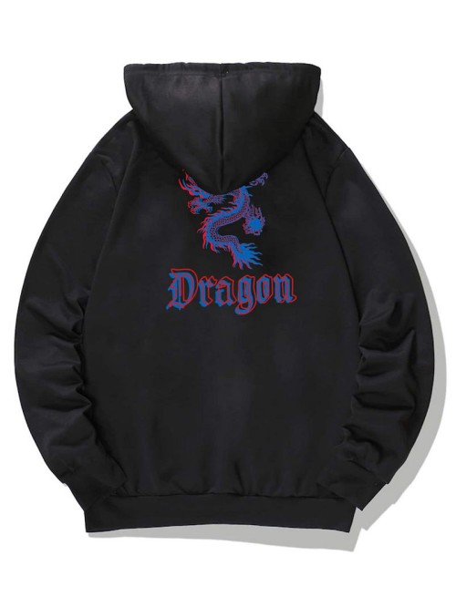 Men Chinese Dragon And Letter Graphic Hoodie