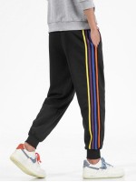 Men Drawstring Waist Rainbow-striped Sweatpants