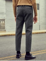 Men Wool-Mix Fabric Solid Tailored Pants