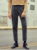 Men Wool-Mix Fabric Solid Tailored Pants