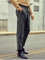 Men Wool-Mix Fabric Solid Tailored Pants