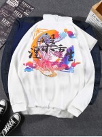 Men Chinese Character And Phoenix Print Hoodie