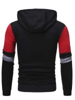 Men Contrast Panel Zip Up Hooded Sweatshirt