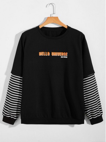 Men 2 In 1 Striped And Letter Graphic Sweatshirt