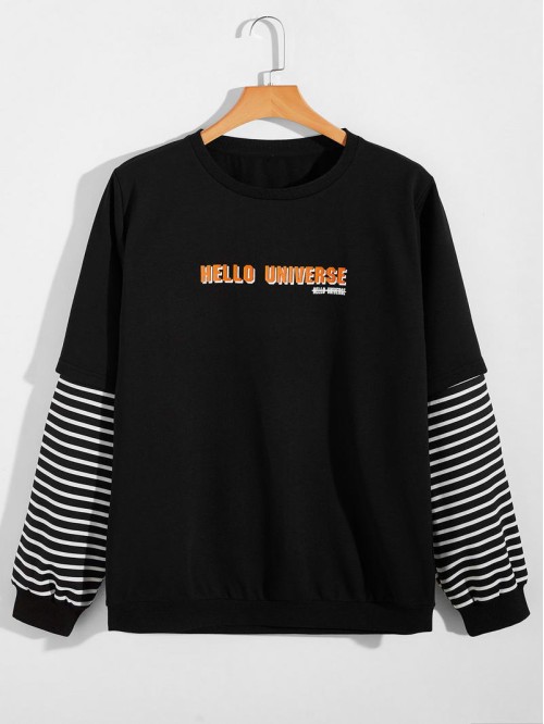 Men 2 In 1 Striped And Letter Graphic Sweatshirt