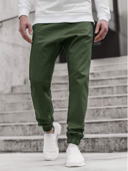 Men Solid Button Front Pants