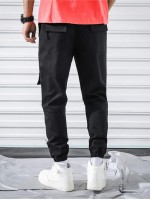 Men Flap Pocket Drawstring Waist Cargo Pants