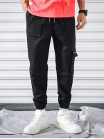 Men Flap Pocket Drawstring Waist Cargo Pants