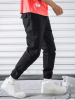 Men Flap Pocket Drawstring Waist Cargo Pants