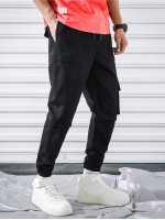 Men Flap Pocket Drawstring Waist Cargo Pants