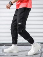 Men Flap Pocket Drawstring Waist Cargo Pants