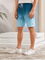 Men Patched Ombre Drawstring Swim Trunks