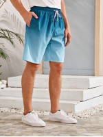 Men Patched Ombre Drawstring Swim Trunks