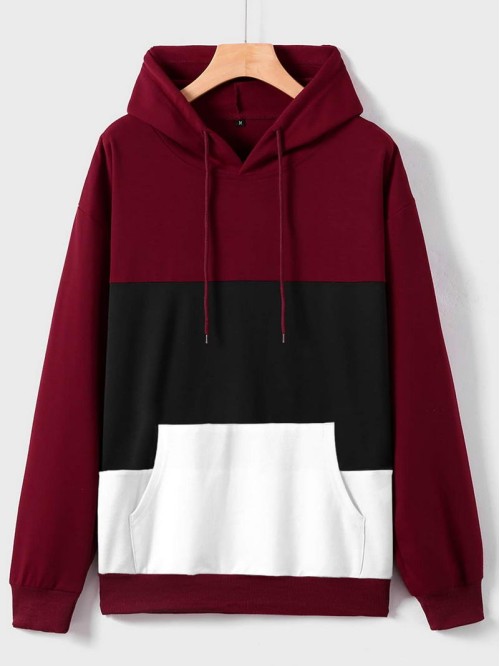 Men Cut And Sew Kangaroo Pocket Hoodie