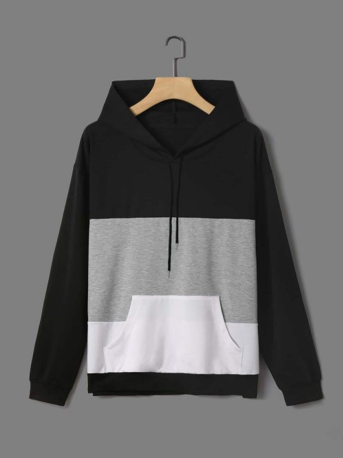 Men Cut And Sew Kangaroo Pocket Hoodie